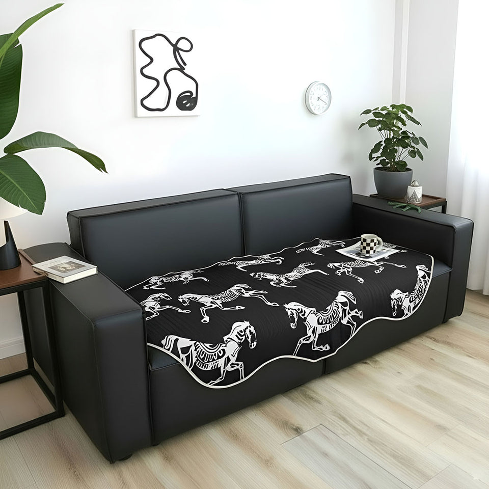 SOGA Two-Seater Black Horse Print 90x180cm Throw Blanket Sofa Cover