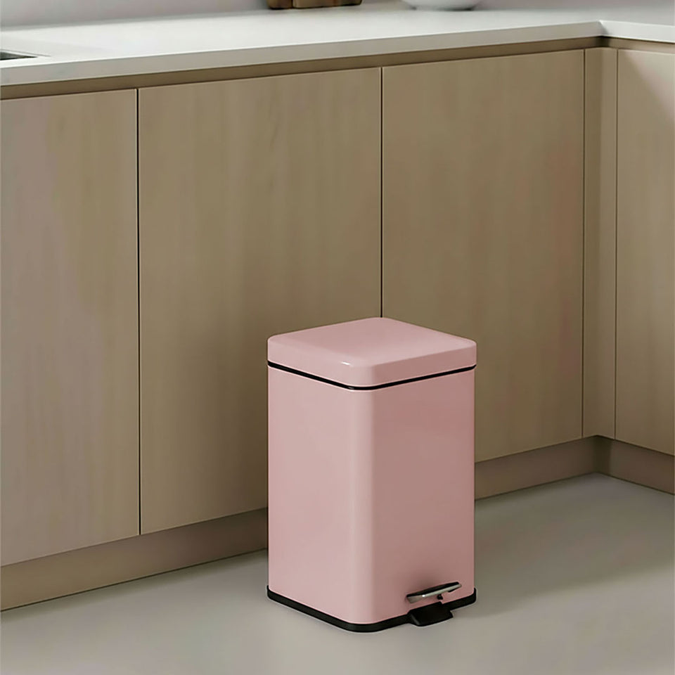 SOGA 4X Foot Pedal Stainless Steel Rubbish Recycling Garbage Waste Trash Bin Square 6L Pink