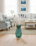 SOGA 51cm Blue Glass Oval Floor Vase with Metal Flower Stand