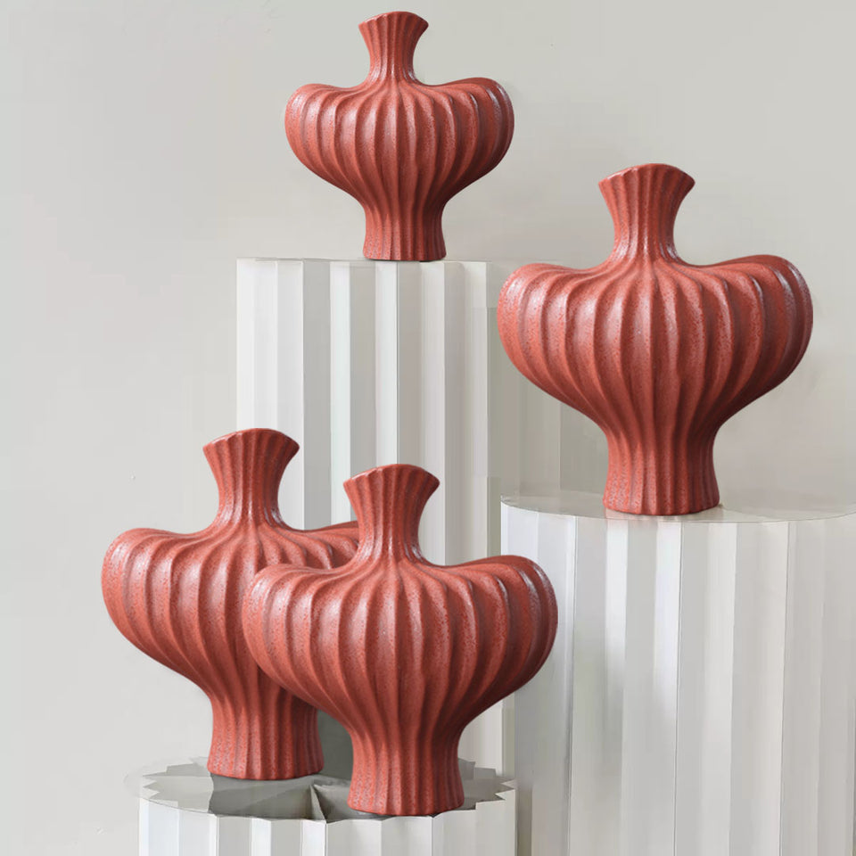 SOGA 2X 28x30cm Large Matte Red Decorative Vases – Countertop Ornament Accessories