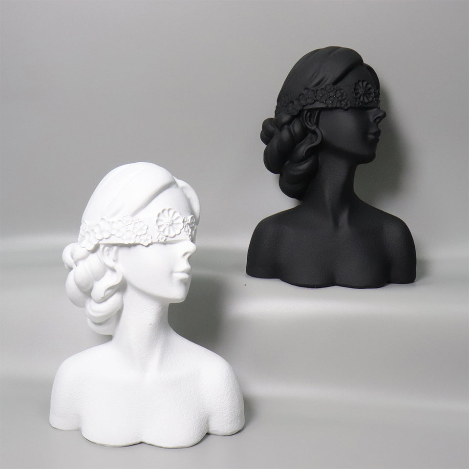 SOGA 36cm White Resin Sculpture Blindfold Lady Bust Design for Home Decor