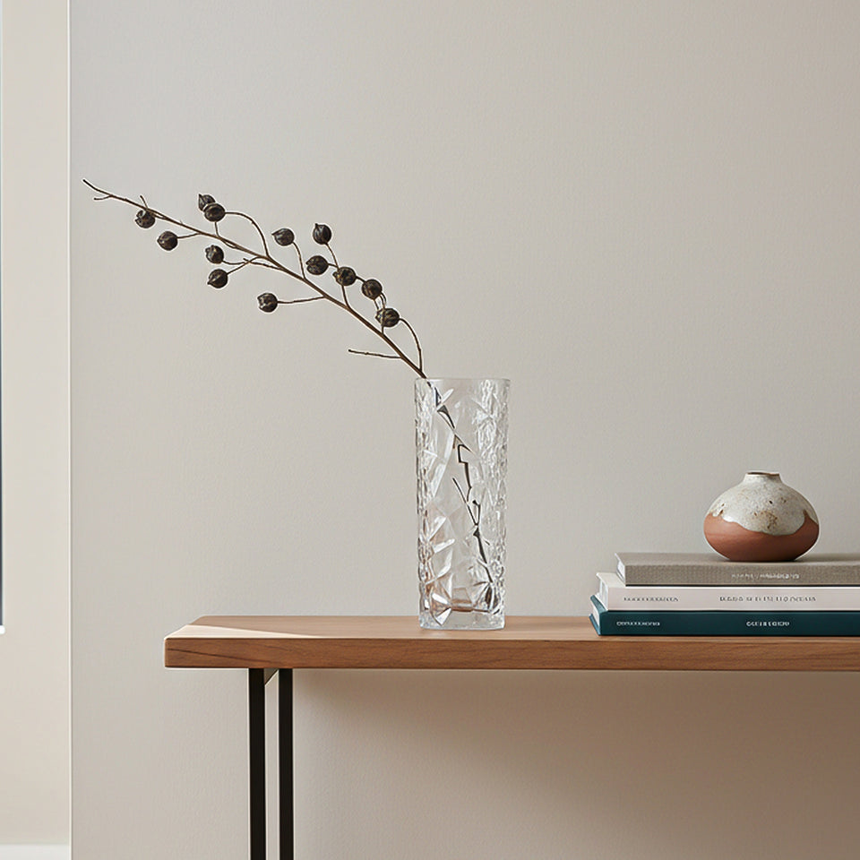 SOGA 30cm Sleek Clear Glass Vase Elegant Wide Crystal Design for Modern Home Décor