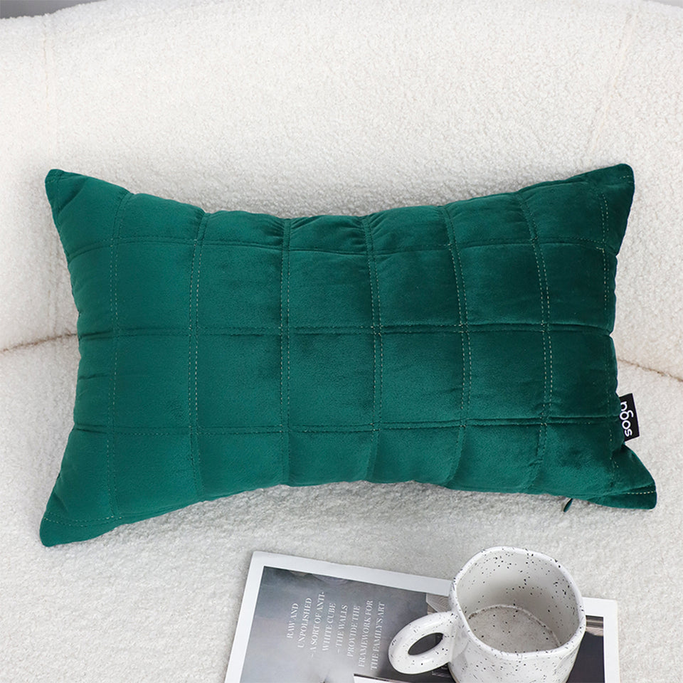 SOGA 30cm Green Velvet Quilted Grid Pattern Decorative Throw Pillow