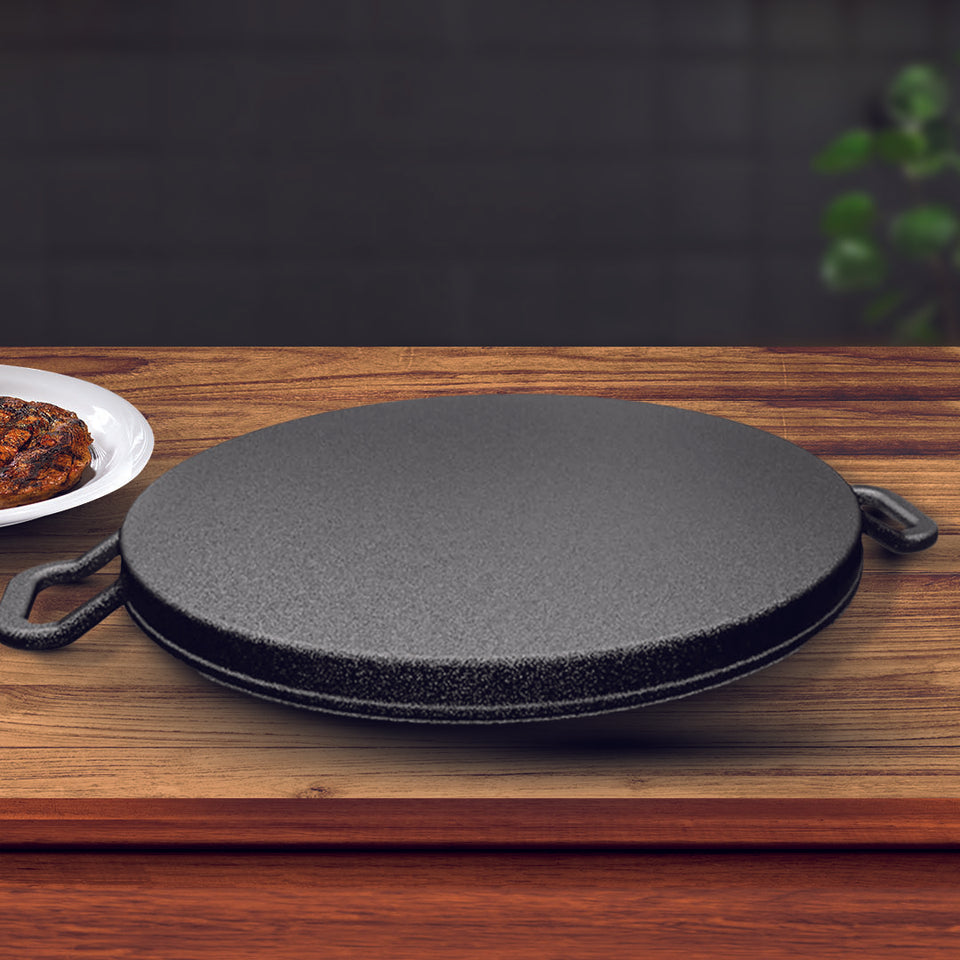 SOGA 2X 30cm Ribbed Cast Iron Frying Pan Skillet Coating Steak Sizzle Platter