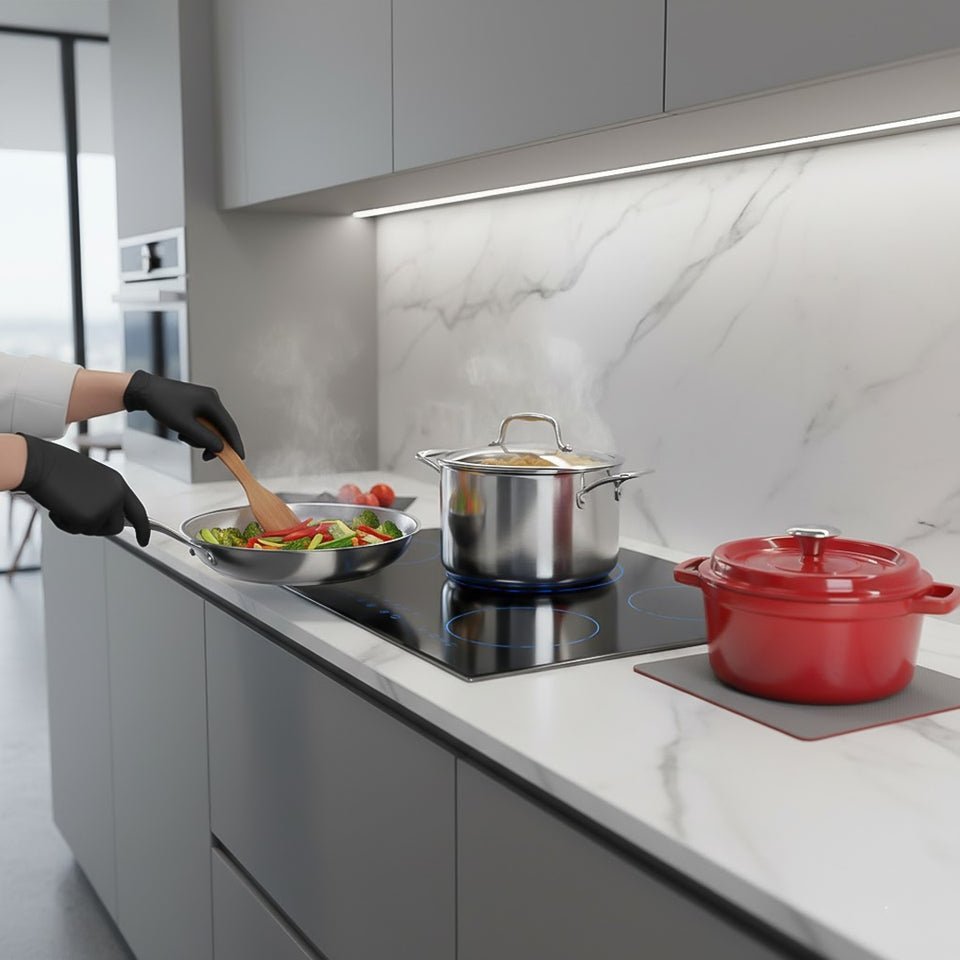 SOGA Kitchenware Bundle – Red Enamel Stewpot, Stainless Steel Fry Pan & Soup Stockpot