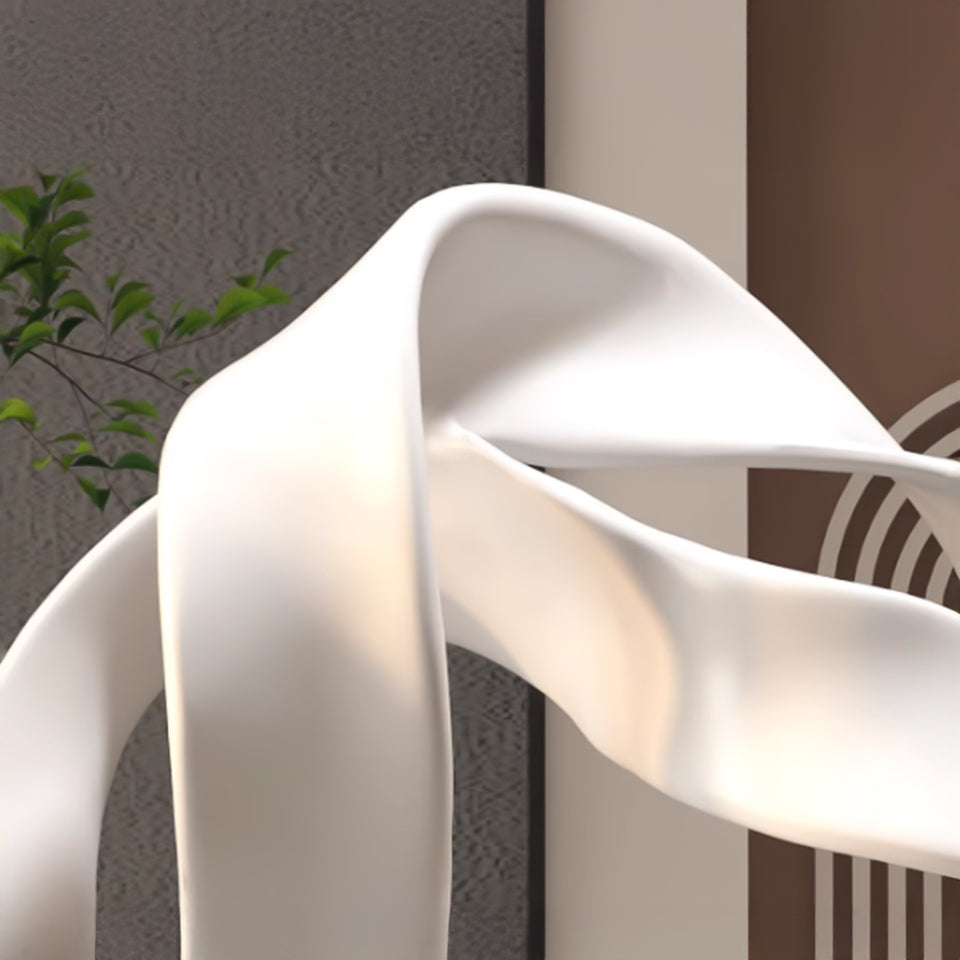 SOGA 41cm White Abstract Sculpture Loop-Inspired Art with Black Base for Home Decor