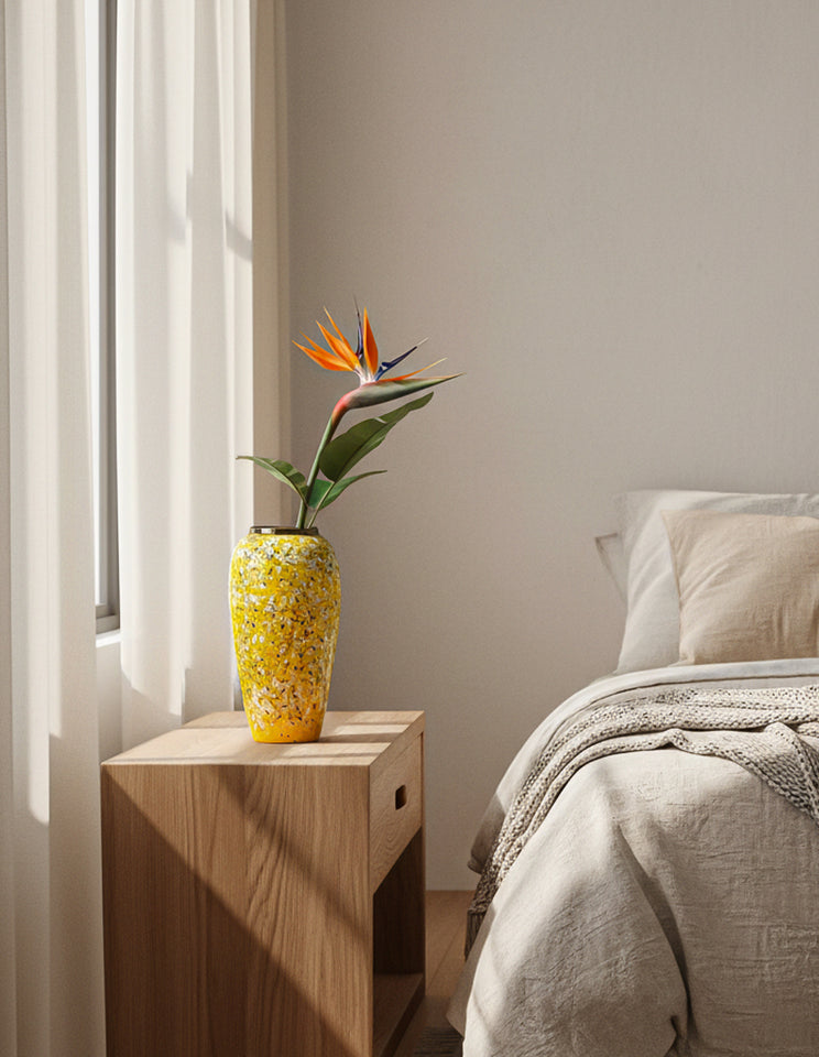 SOGA 35x17cm Yellow with White Mini Floral Large Ceramic Flower Vase Elegant Living Room Home Decor