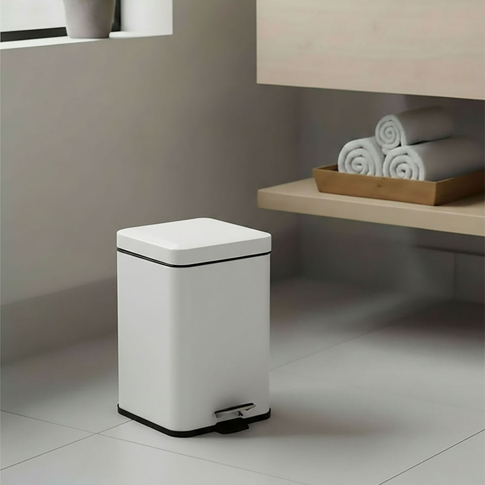 SOGA 2X Stainless Steel Foot Pedal Rubbish Bin Square White 6L