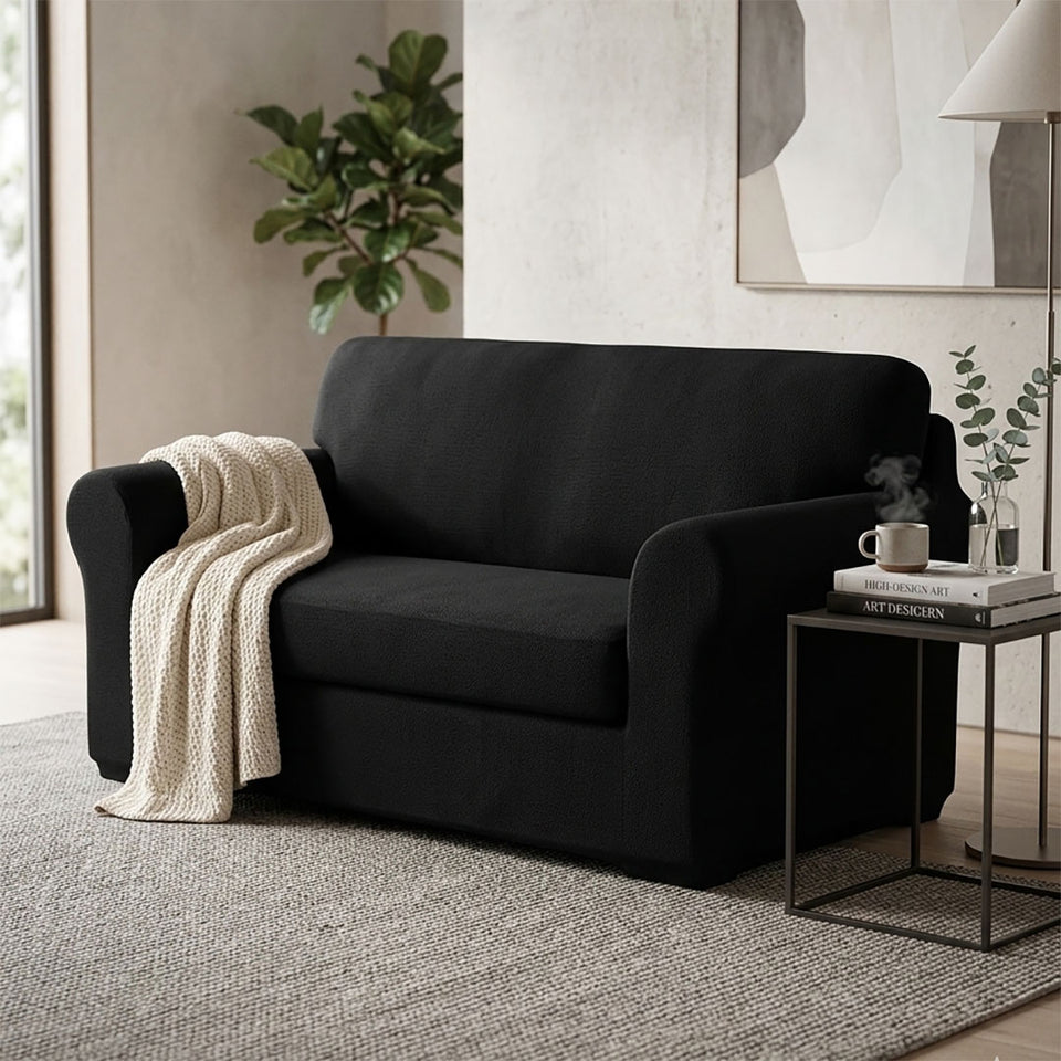 SOGA 2-Seater Black Sofa Cover Couch Protector High Stretch Lounge Slipcover Home Decor