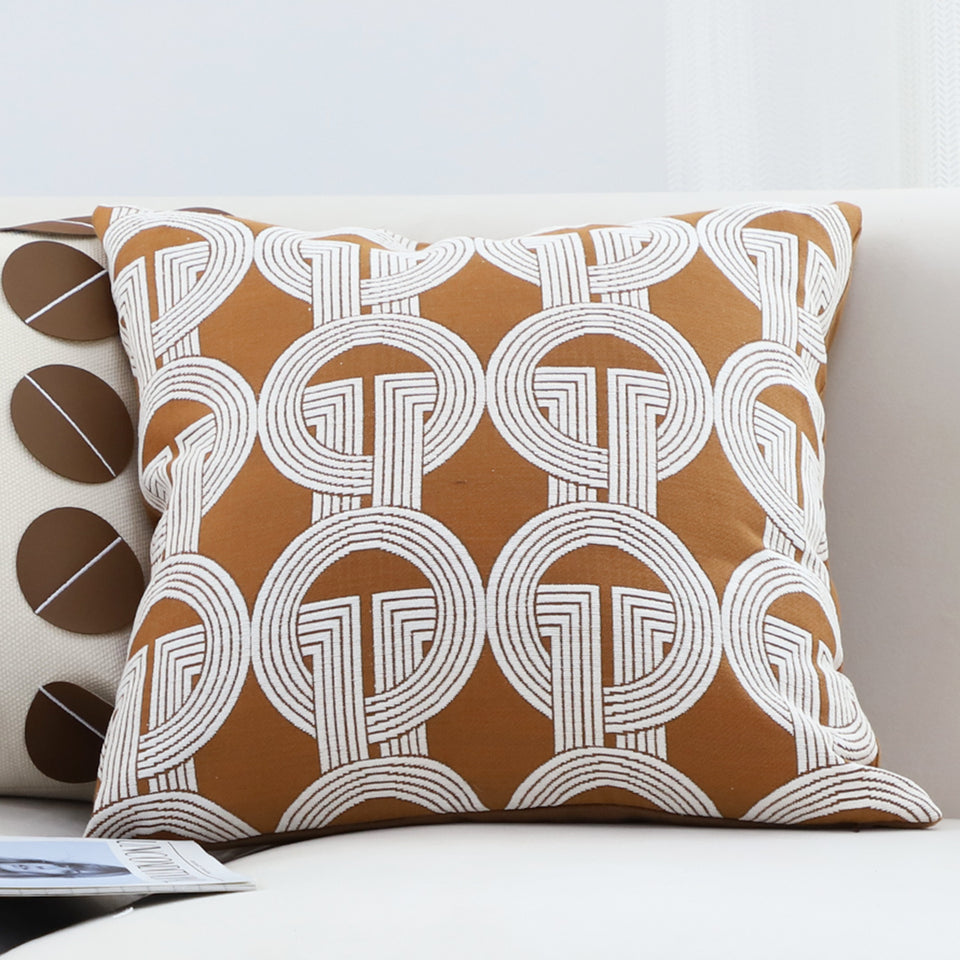 SOGA 2X 50cm Throw Pillow Brown Circular Chain Jacquard  Decorative Square for Home Decor