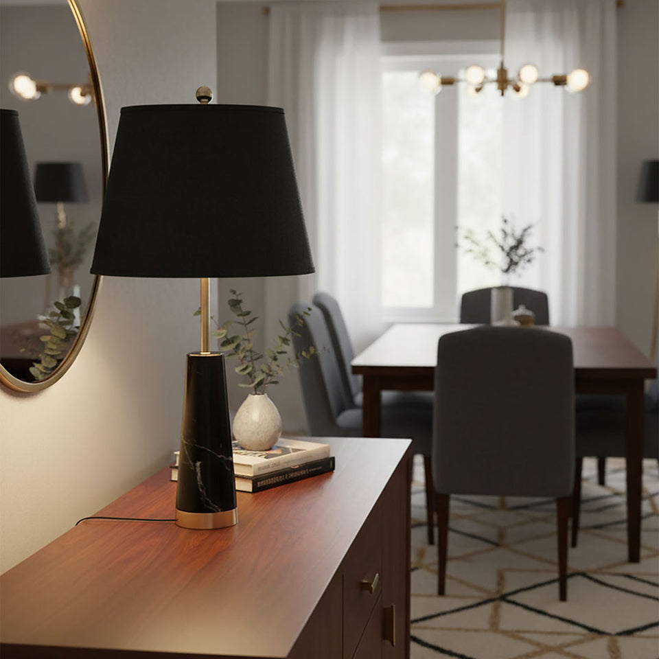 SOGA 4X 68cm Black Marble Bedside Desk Table Lamp Living Room Shade with Cone Shape Base