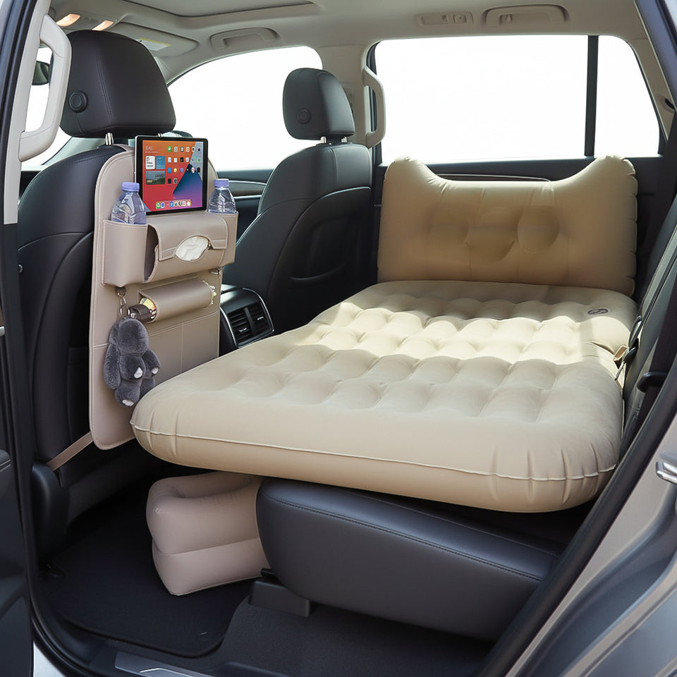 SOGA Car Bundle – White Back Seat Storage Organizer & Beige Honeycomb Inflatable Mattress