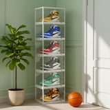 SOGA 2X 6 Tier Transparent Portable Shoe Organiser Sneaker Footwear Folding Plastic Bin Stackable Storage Box with Magnetic Door