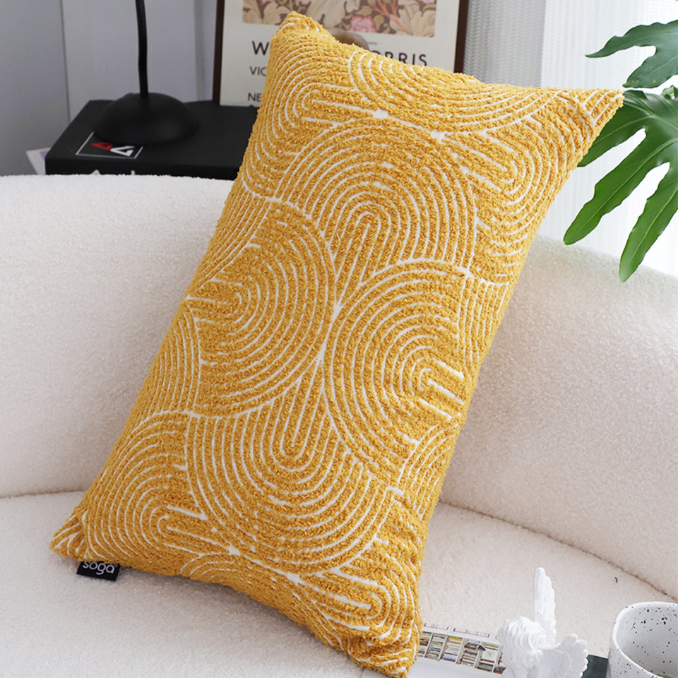 SOGA 2X 35cm Mustard Yellow Throw Pillow Geometric Indoor and Outdoor Corded for Home Decor
