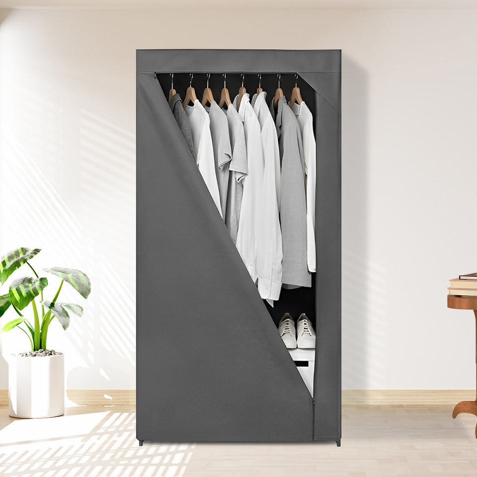 SOGA 2X 75x45xcm Gray Clothes Organizer Rack with Zippered Dust Cover