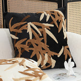 SOGA 45cm Black Brown Bamboo Leaf Botanical Embroidered Throw Pillow