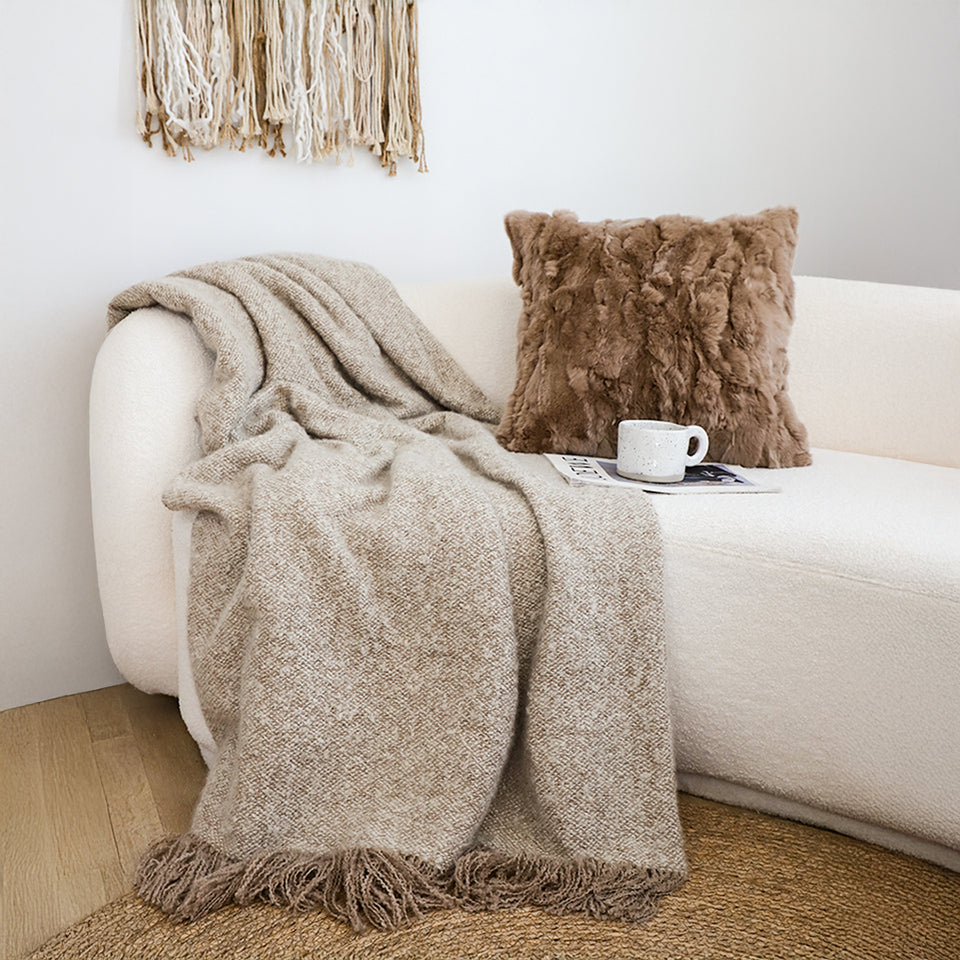 SOGA 160x200cm Coffee Blanket – Vintage Tassel Throw for Rustic Comfort