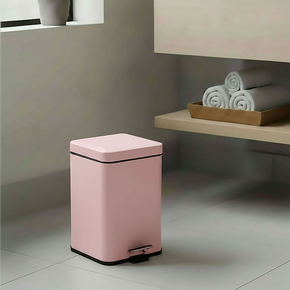 SOGA 2X Foot Pedal Stainless Steel Rubbish Recycling Garbage Waste Trash Bin Square 6L Pink