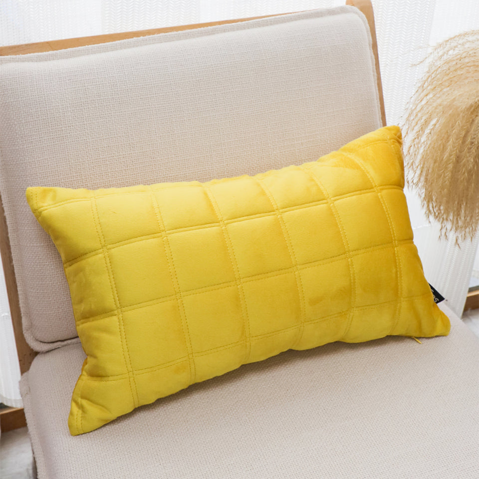 SOGA 30cm Yellow Quilted Grid Pattern Decorative Throw Pillow
