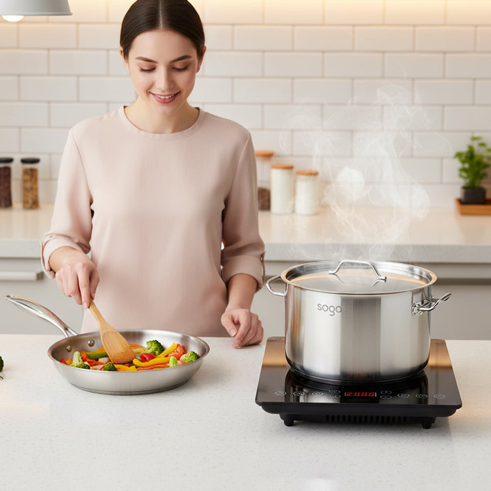 SOGA Kitchenware Bundle – 35.5cm Smart Induction Cooktop, 26cm Fry Pan & 9L Stock Pot