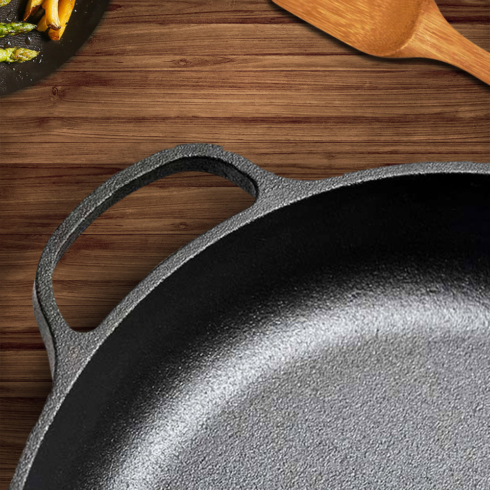 SOGA 29cm Round Cast Iron Frying Pan Skillet Steak Sizzle Platter with Helper Handle