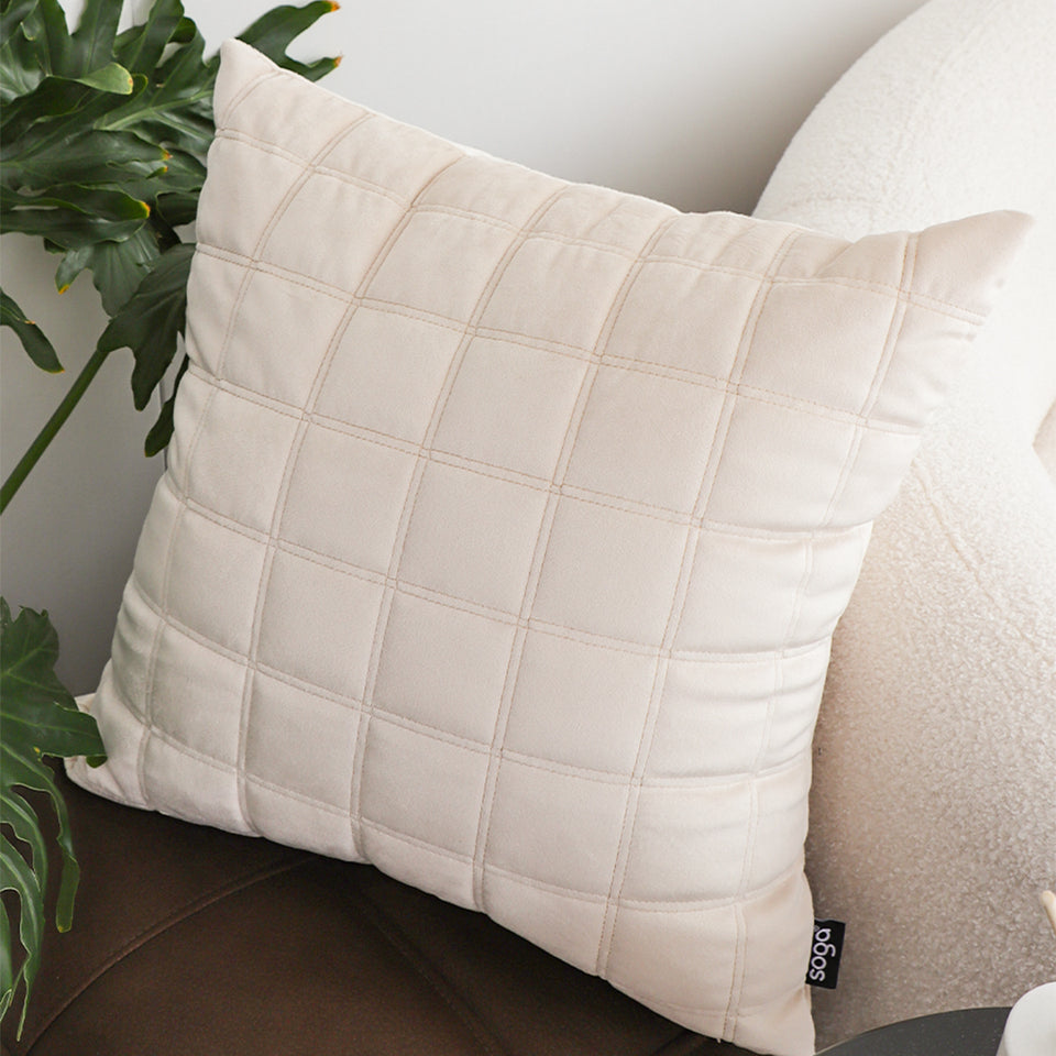 SOGA 2X 50cm Beige Quilted Grid Pattern Decorative Throw Pillow