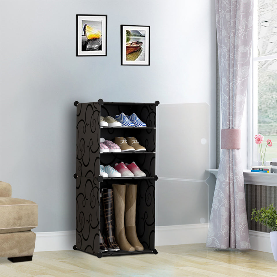 SOGA 2X 4 Tier Shoe Rack Organizer Sneaker Footwear Storage Stackable Stand Cabinet Portable Wardrobe with Cover