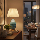 SOGA 2X Textured Ceramic Oval Table Lamp with Gold Metal Base Blue