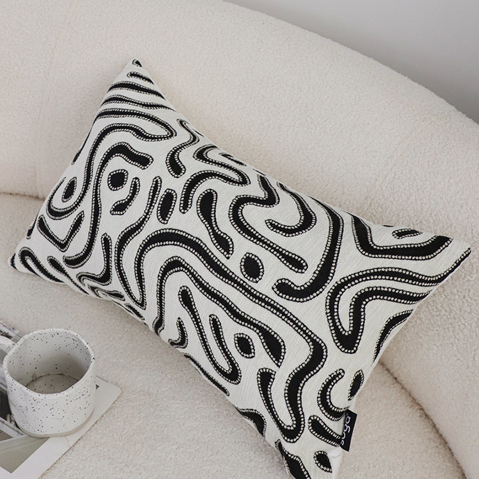 SOGA 2X 30cm Black White Abstract Swirl Pattern Decorative Throw Pillow