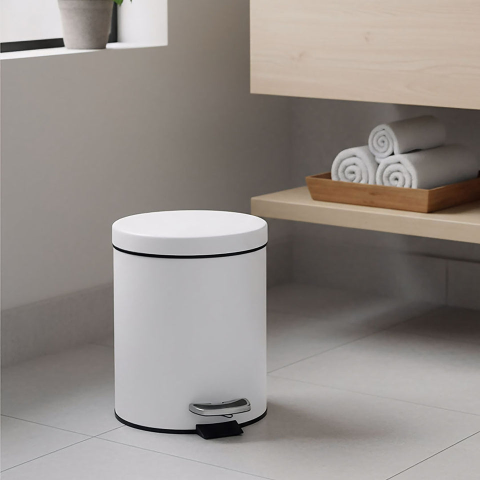 SOGA 4X Foot Pedal Stainless Steel Rubbish Recycling Garbage Waste Trash Bin Round 7L White