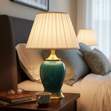 SOGA Ceramic Oval Table Lamp with Gold Metal Base Desk Lamp Green