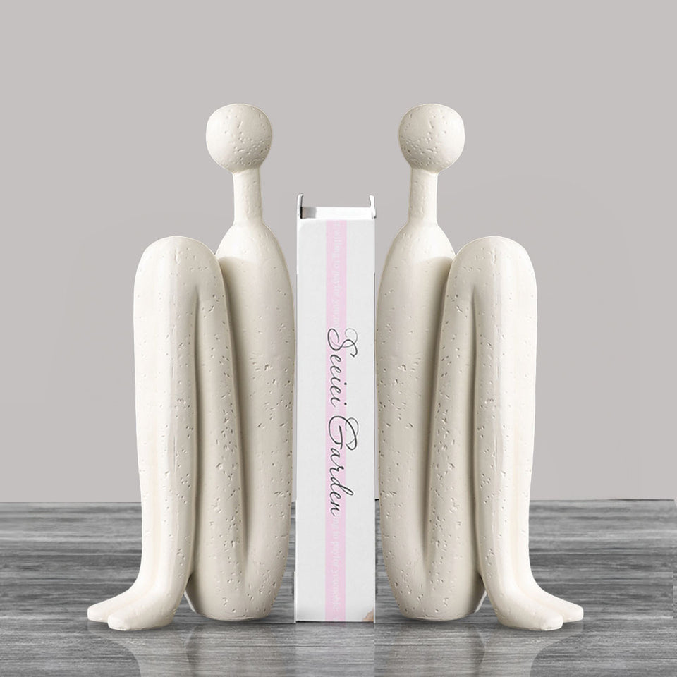 SOGA 10x28cm Ornament Modern Stickman Art Sculpture Minimalist Resin Statue Round Head for Home Decor and Bookend