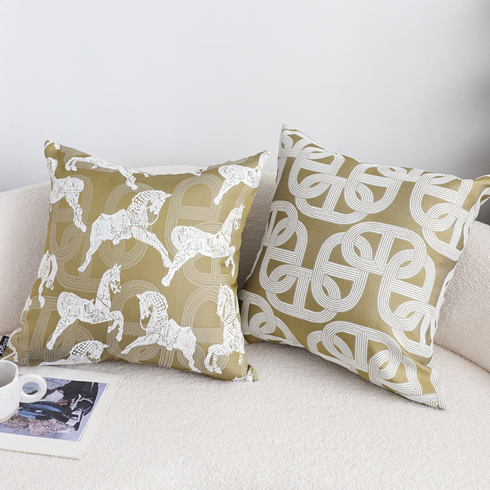SOGA 2X 50cm Vintage Olive Green White Horse Pattern Throw Pillow