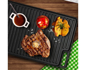 SOGA 45cm Rectangular Cast Iron Portable Fry BBQ Grill Plate Cooking Pan Tray with Handle