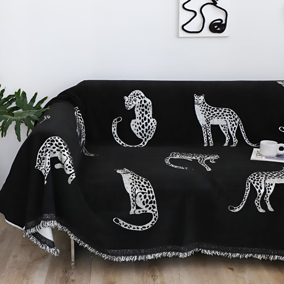 SOGA Two-seater Black Sofa Cover Leopard Print 180x260cm Polyester