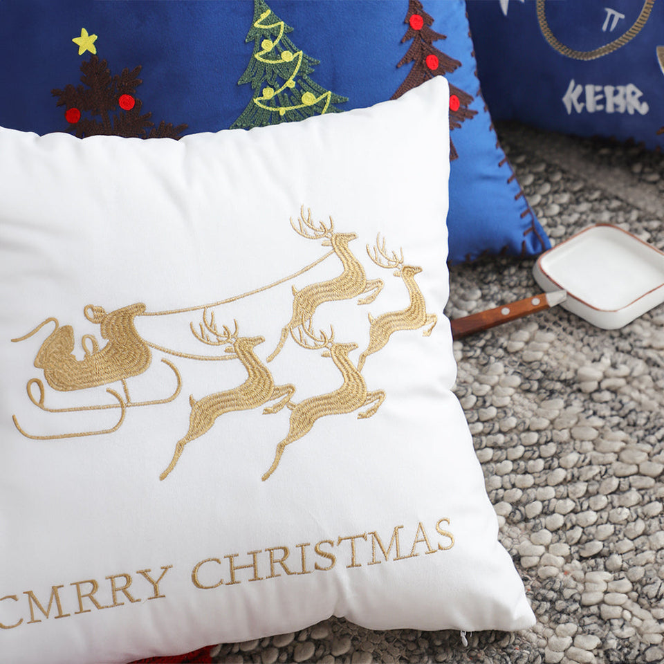 SOGA 2-Pack 45cm White & Gold Christmas Sleigh Throw Pillows