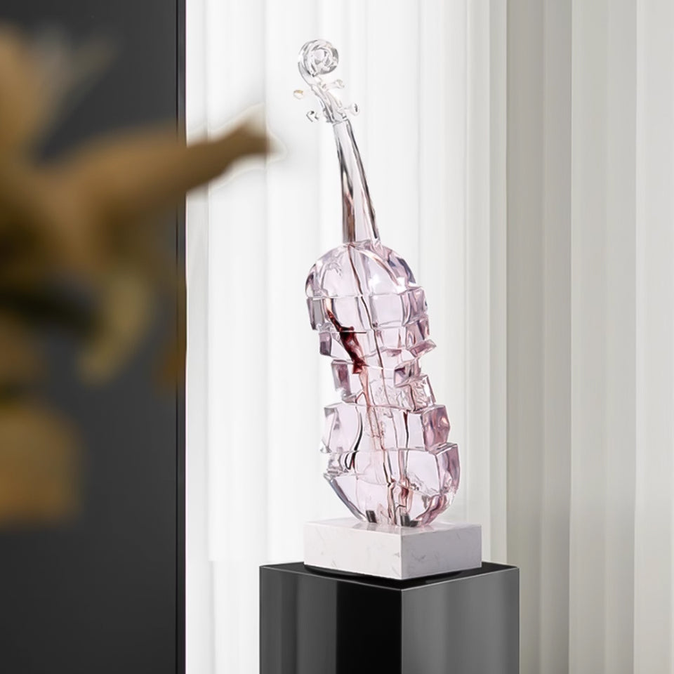 SOGA 58cm Transparent Crystal Violin Fiberglass Sculpture with Artificial Marble Base for Modern Home Decor