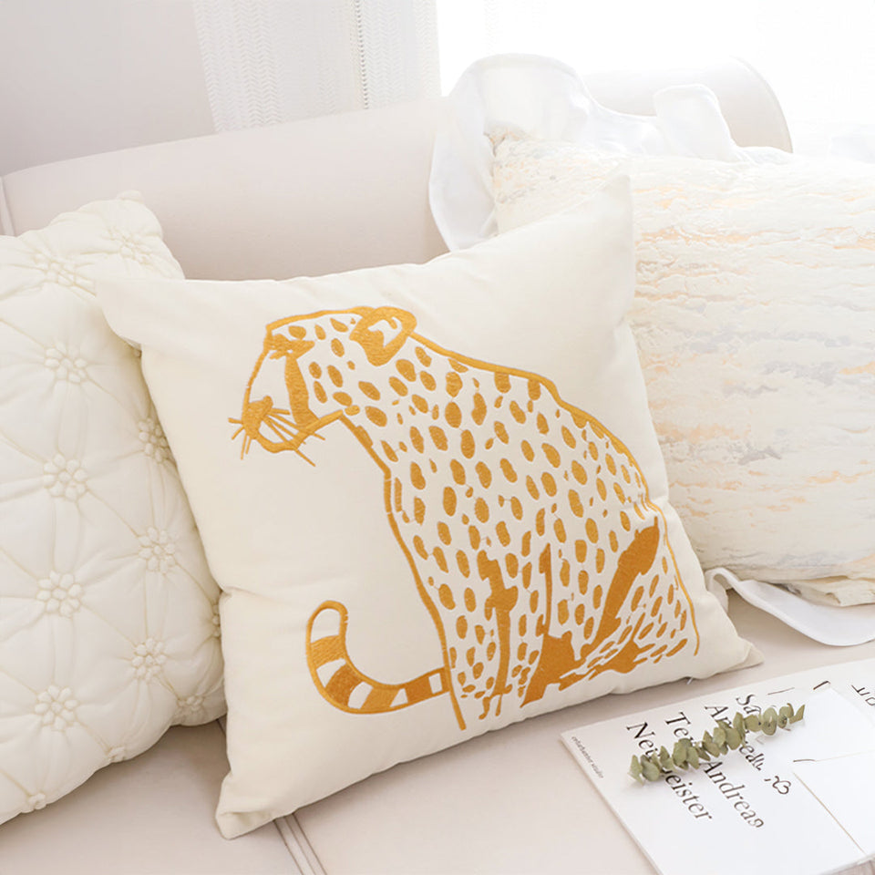SOGA 2X 45cm Throw Pillow White Light Luxury with Golden Leopard Design Decorative Square Cushion Home Decor