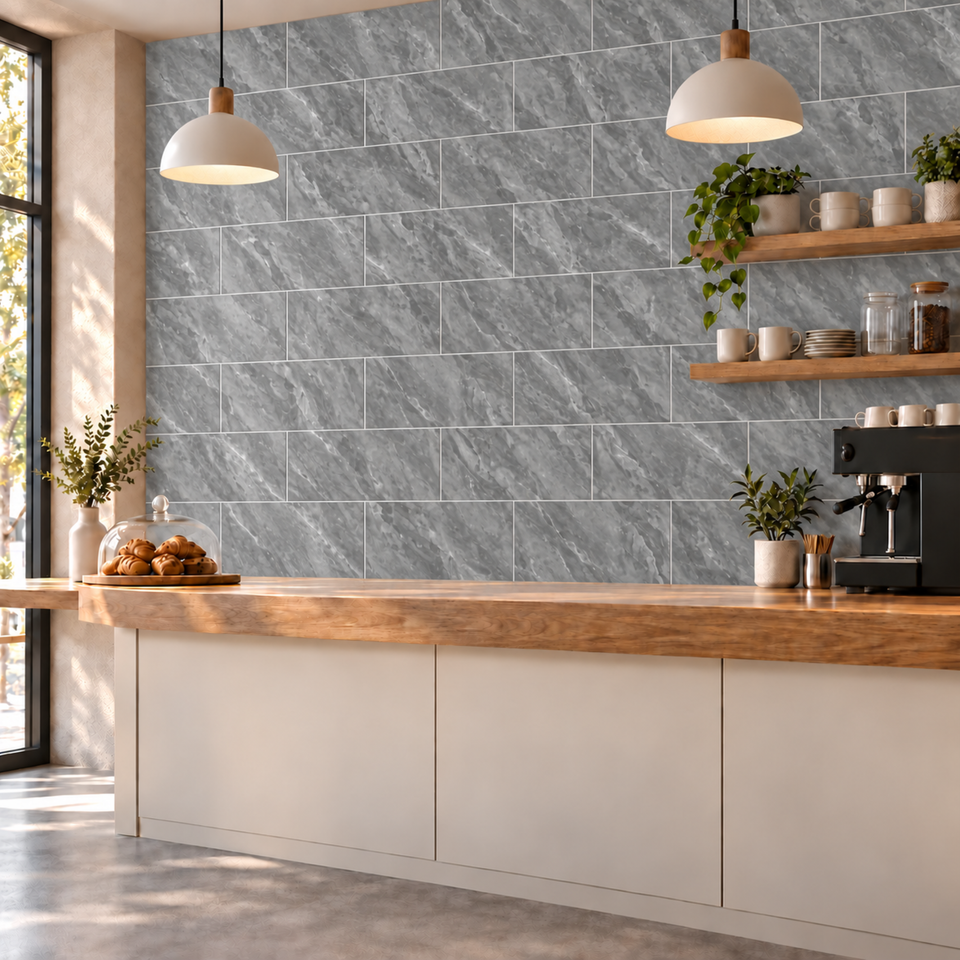 SOGA Peel & Stick Floor and Wall Tiles 60 x 60cm 10 Pack Grey Faux Marble