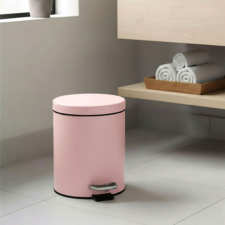 SOGA 12L Modern Foot Pedal Trash Bin Waste Kitchen Bathroom Stainless Steel Round Pink