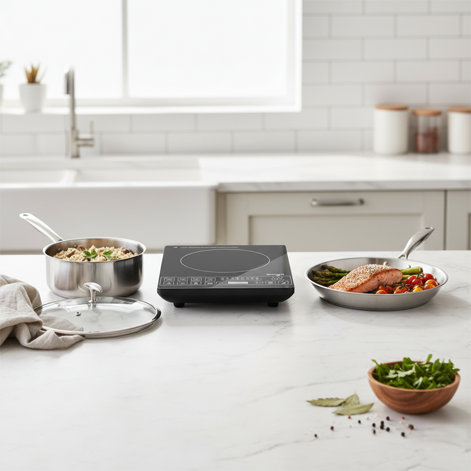 SOGA Kitchenware Bundle – Smart Induction Cooktop, 30cm Saucepan & 28cm Fry Pan