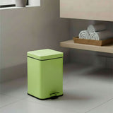 SOGA Foot Pedal Stainless Steel Square Trash Bin Green 6L
