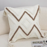 SOGA Boho Tufted Cushion 45cm Tassel White Brown Geometric Decorative Throw Pillow