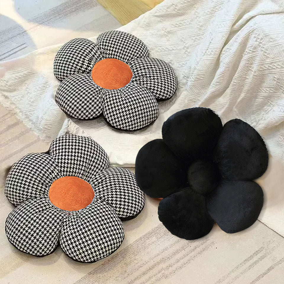 SOGA 2X Black w/ Orange Flower Cushion Shaped for Floor and Sitting Throw Pillow