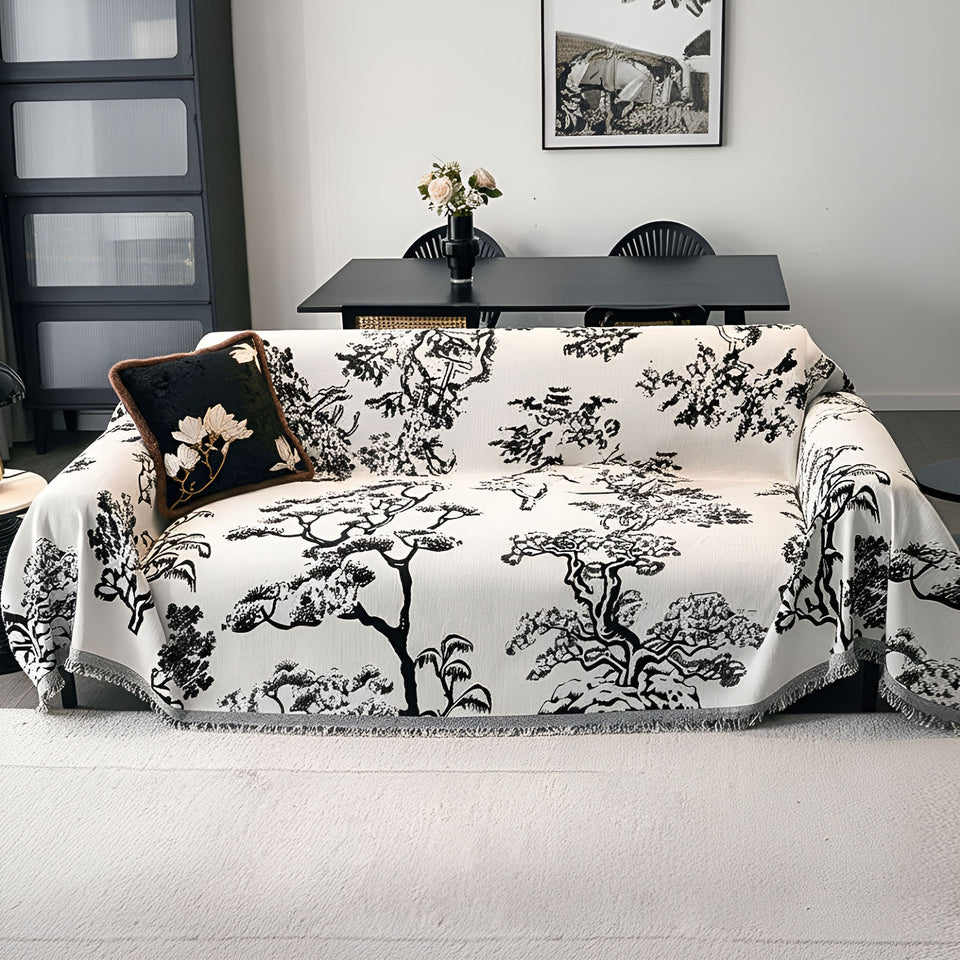 SOGA Three-seater White Sofa Cover Tree Print 180x340cm Polyester