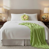 SOGA Home & Living Bundle – Green Double Flower Cushion & Acrylic Knitted Throw Blanket