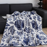 SOGA Deep Blue Cat Floral Print Throw Blanket 160x200cm Polyester