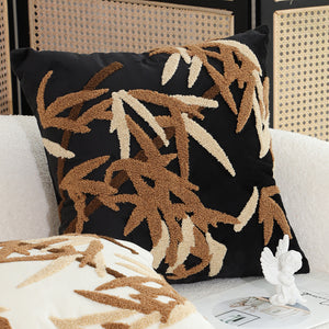 SOGA 2X 45cm Black Brown Bamboo Leaf Botanical Embroidered Throw Pillow