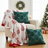SOGA Christmas Bundle – 2 Festive Teal Christmas Tree Pillow & Red Holiday Throw Blanket