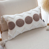 SOGA 2X Boho Tufted Cushion 30x50cm Tassel White Brown Circle Decorative Throw Pillow